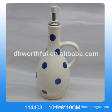 Modern design ceramic olive oil bottles wholesale with blue dot painting